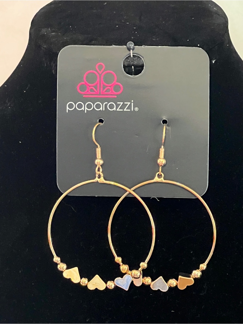 Paparazzi Gold Hoop Earrings with Gold Heart Charms